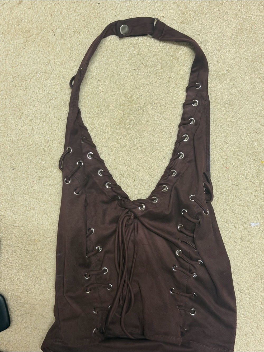 Women's Brown Lace-Up Halter Top